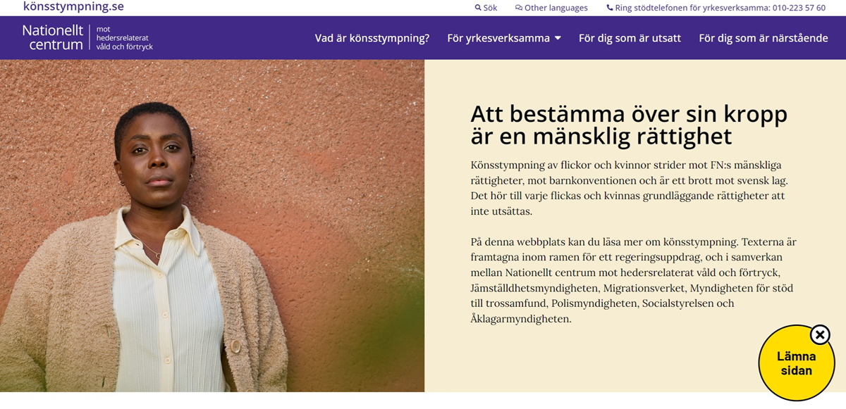 Skärmdump av webbplatsen könsstympning.se