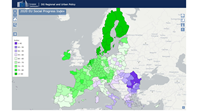 En karta över Europa som visar mått på sociala framsteg