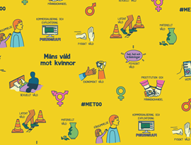 Illustration med symboler för mäns våld mot kvinnor