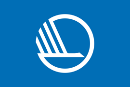Nordiska ministerrådets vita logotyp med blå bakgrund
