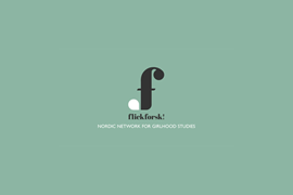 Flickforsk! logotyp i svart och vitt på grön bakgrund.