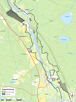 Karta över reservatsgränsen för Mörrumsåns dalgång.