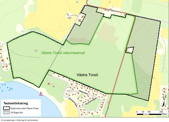 Översiktskarta reservatsgräns Västra Torsö inklusive utvidgning.
