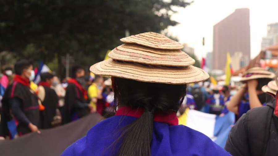 Photo of a women in a demonstration in Colombia