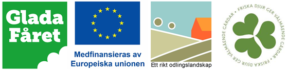 Logotyper, Glada Fåret, EU medfinansiering, Ett rikt odlingslandskap, Friska djur ger välmående gårdar.